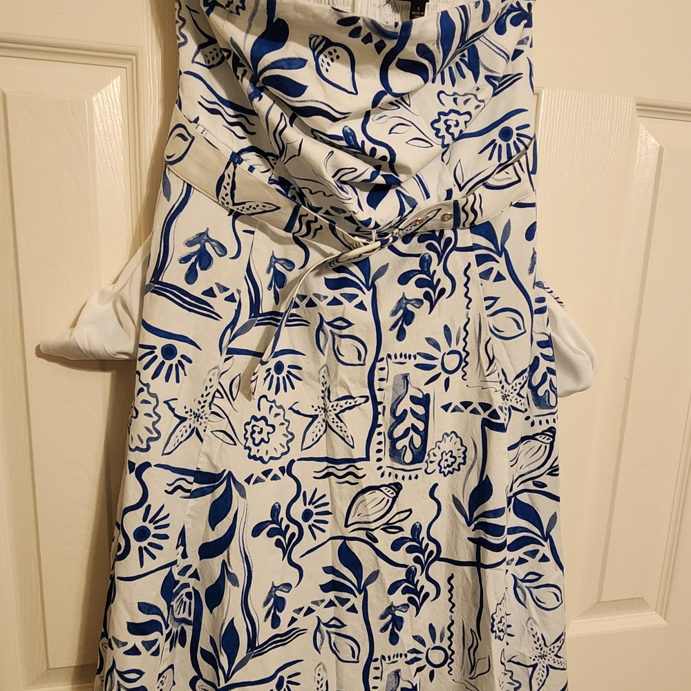 Rachel Zoe Women's White/Navy Strapless Tie Belt Maxi Dress Size 8 - Picture 8 of 12